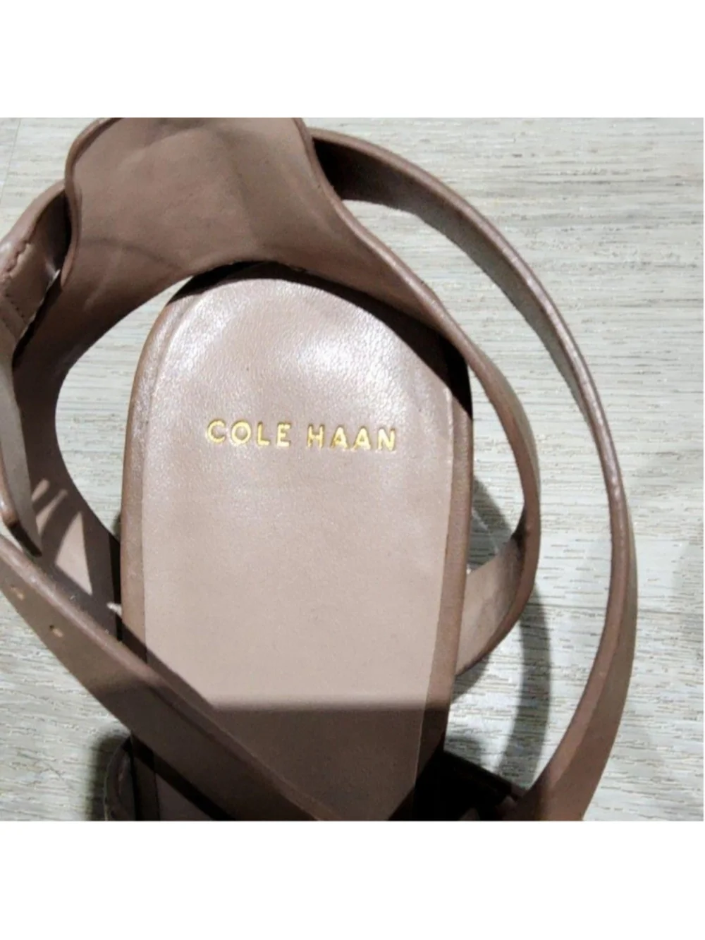 Cole Haan Sandals Womens 7 Brown Leather Wedge Snakeskin Strap Buckle Casual